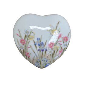 Heart Floral Trinket Ceramic Dish Jewelry Holder Decoration